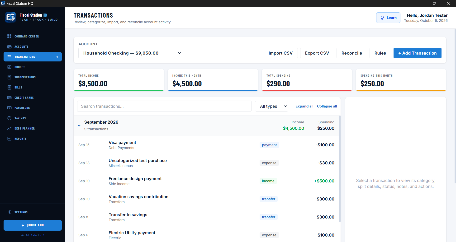 Fiscal Station HQ Transactions page